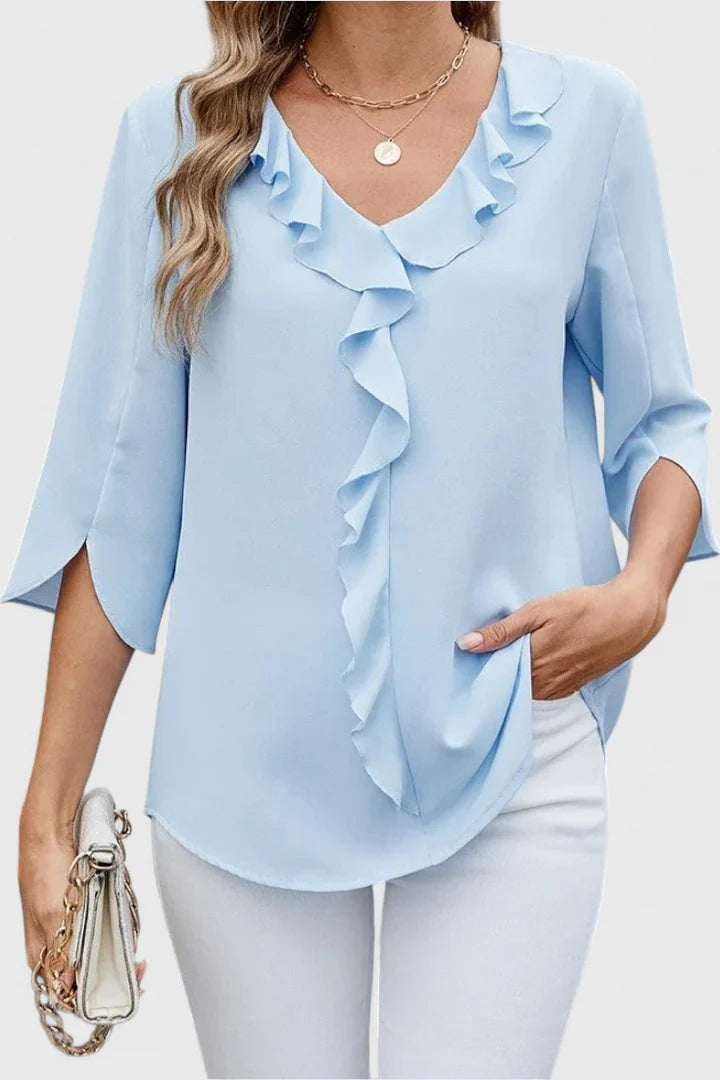 Consuelo | Blusa con Volantes Escote V Mujer Manga Tres Cuartos