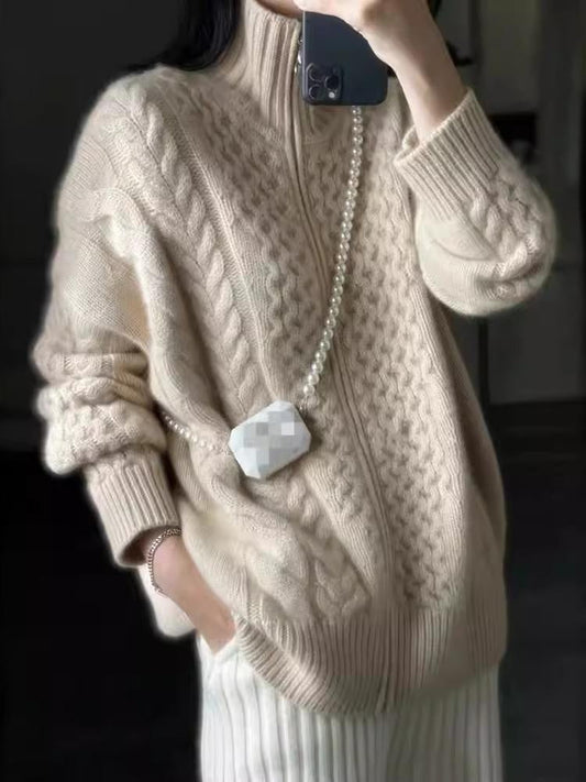 Paula | Jersey de Punto con Trenzas Mujer Cremallera Oversize