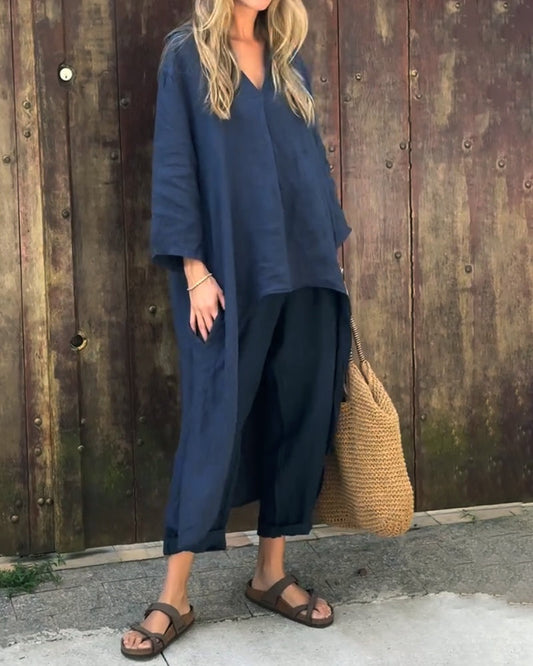 Raquel | Conjunto de Lino Casual Mujer Pantalón y Blusa