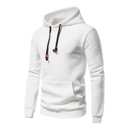 Rubén | Sudadera con Capucha Hombre Textura Cuadros Bolsillo Canguro