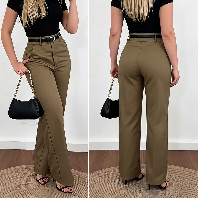 Pantalones de traje de corte ajustado, tiro alto y pernera recta