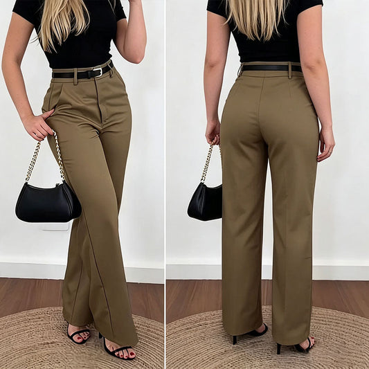 Pantalones de traje de corte ajustado, tiro alto y pernera recta