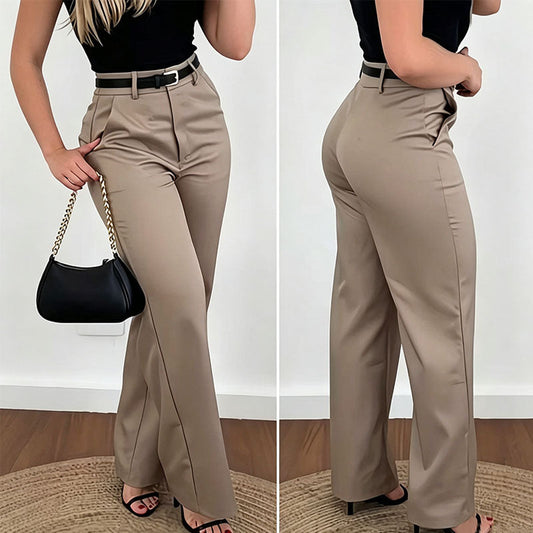 Pantalones de traje de corte ajustado, tiro alto y pernera recta