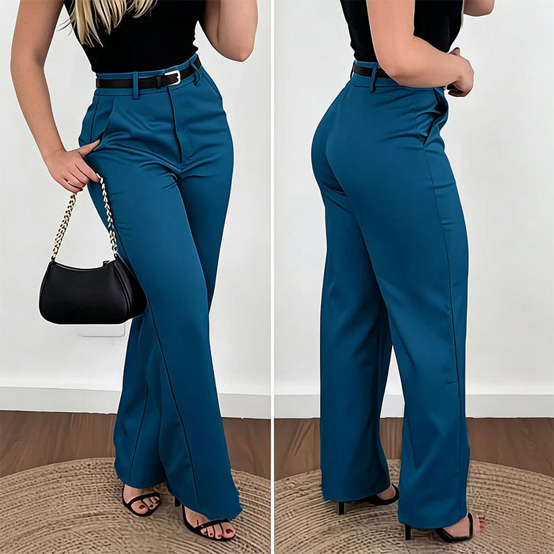 Pantalones de traje de corte ajustado, tiro alto y pernera recta