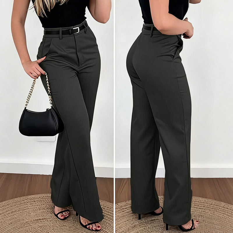 Pantalones de traje de corte ajustado, tiro alto y pernera recta