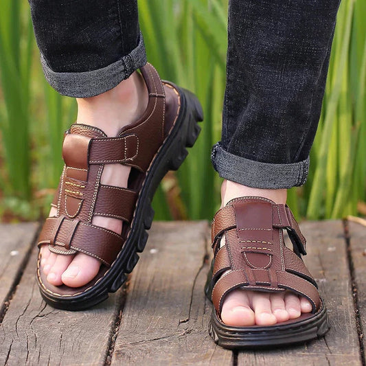 Aitor | Sandalias de Cuero Hombre Romanas Punta Abierta