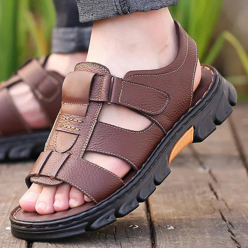 Aitor | Sandalias de Cuero Hombre Romanas Punta Abierta