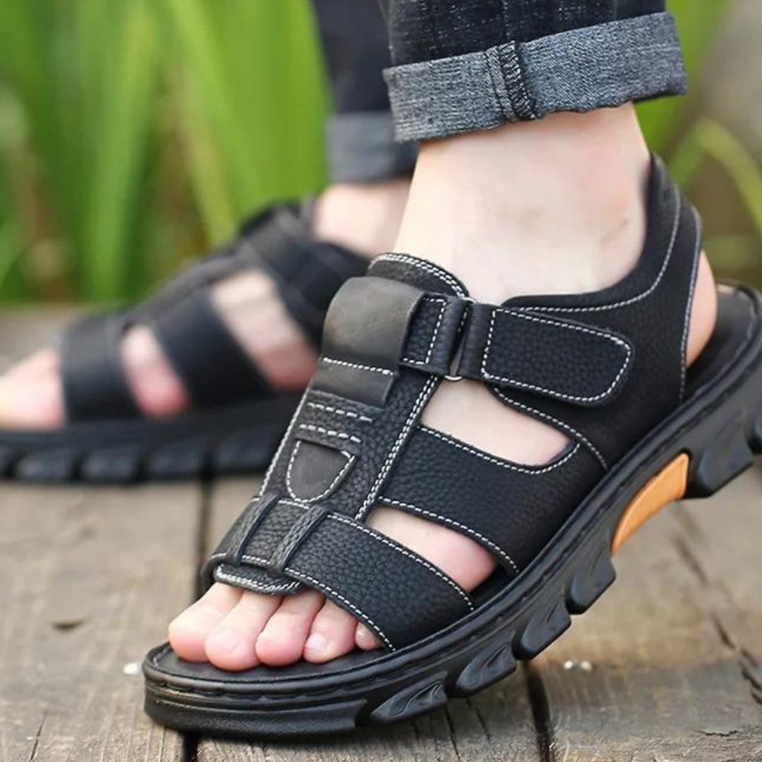 Aitor | Sandalias de Cuero Hombre Romanas Punta Abierta