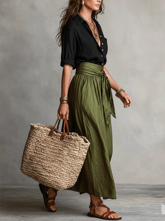 Catalina | Conjunto Elegante de Verano Camisa y Falda Midi Mujer Cinturón