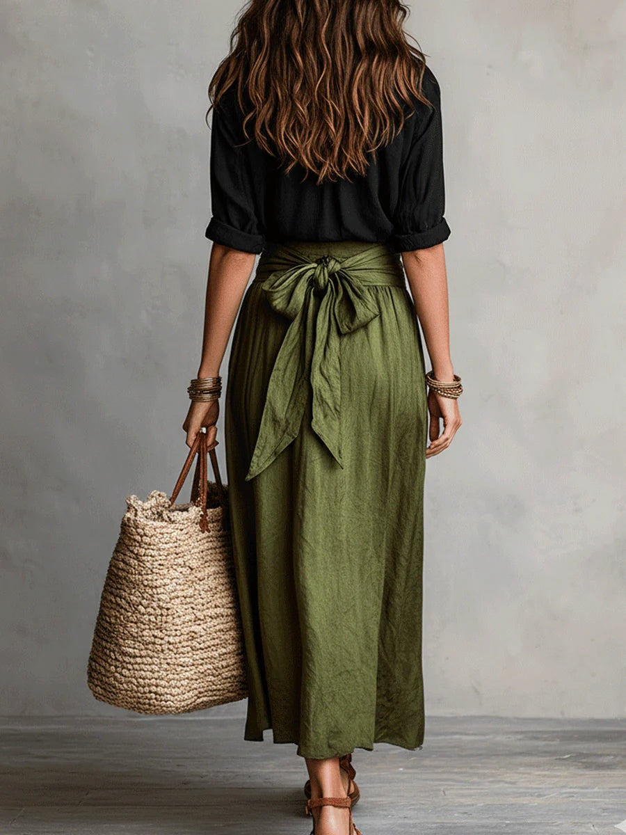 Catalina | Conjunto Elegante de Verano Camisa y Falda Midi Mujer Cinturón