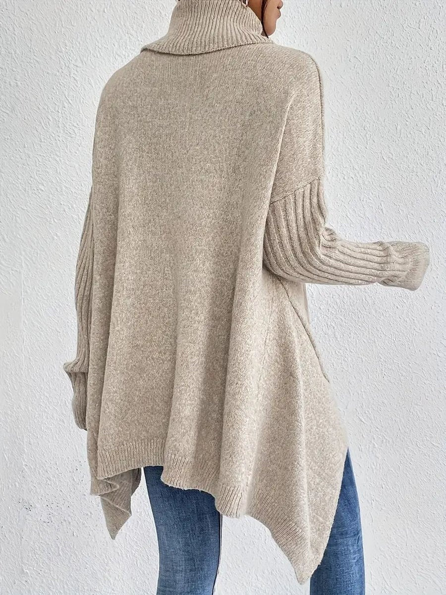 Cayetana | Jersey de Punto Cuello Alto Oversized Mujer Dobladillo Asimétrico