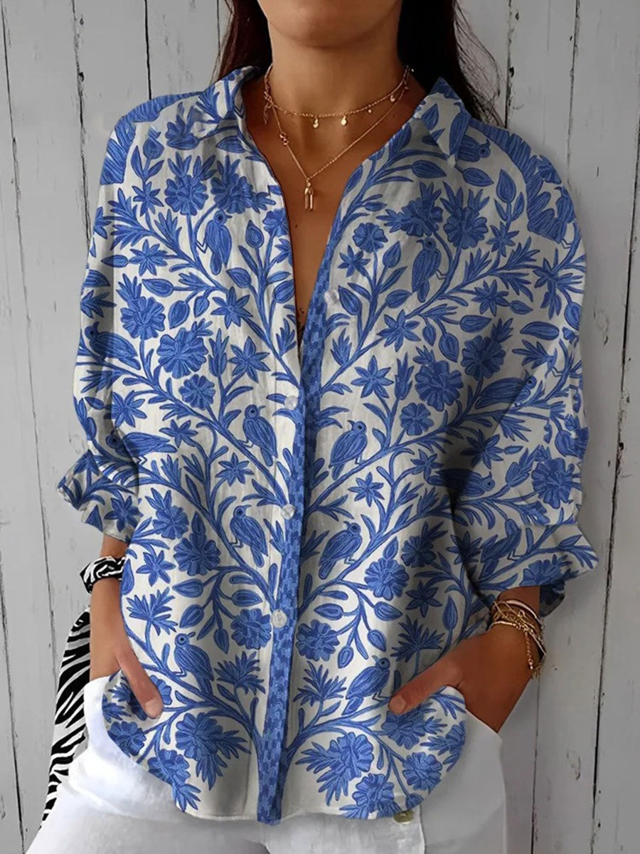 Consuelo | Blusa Tropical de Verano Estampada Mujer Escote V