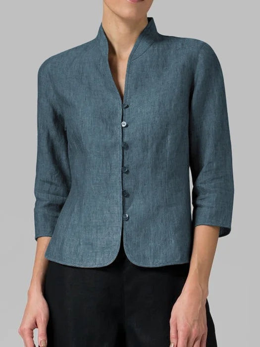 Gema | Blusa de Lino Mujer Cuello Mao Manga 3/4
