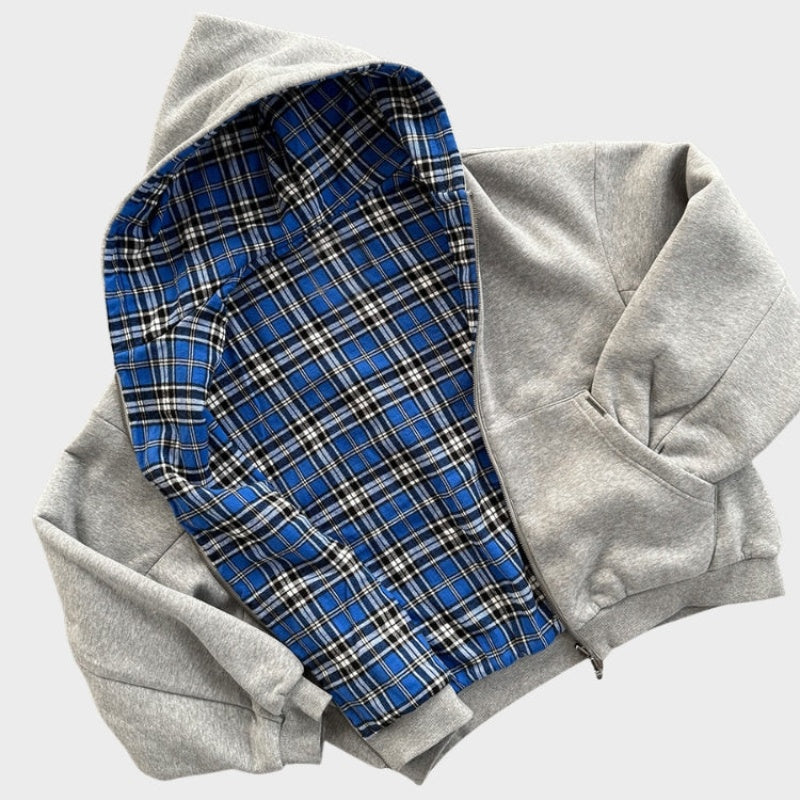 Iker | Sudadera Oversize Reversible con Capucha Hombre Cuadros