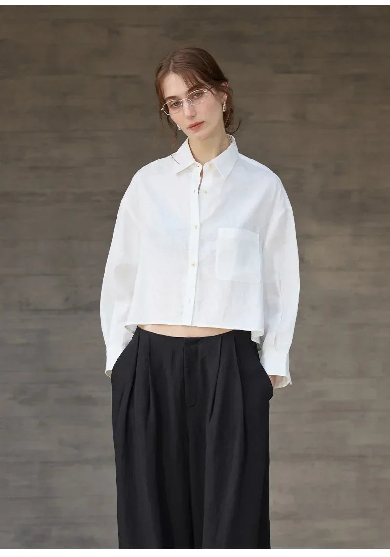 Jimena | Camisa de Lino Cropped Mujer Manga Larga Oversize