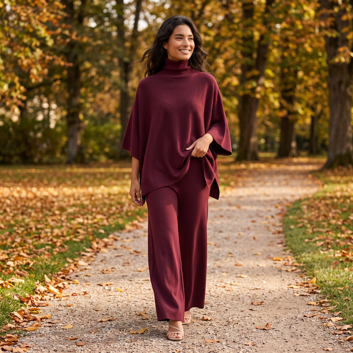 Conjunto Punto Mujer Cuello Alto Pantalón Ancho