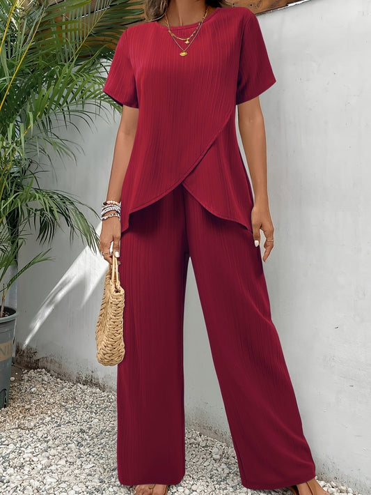 Lola | Conjunto Fresco de Dos Piezas Mujer Pantalón Pierna Ancha Plisado