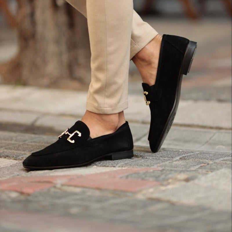 Lucas | Mocasines de Ante con Hebilla Dorada Hombre Casual