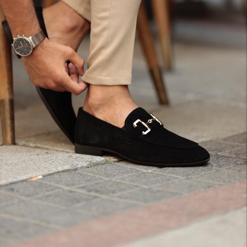 Lucas | Mocasines de Ante con Hebilla Dorada Hombre Casual