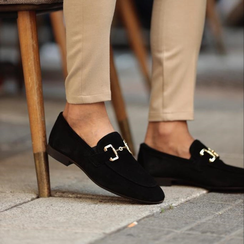 Lucas | Mocasines de Ante con Hebilla Dorada Hombre Casual