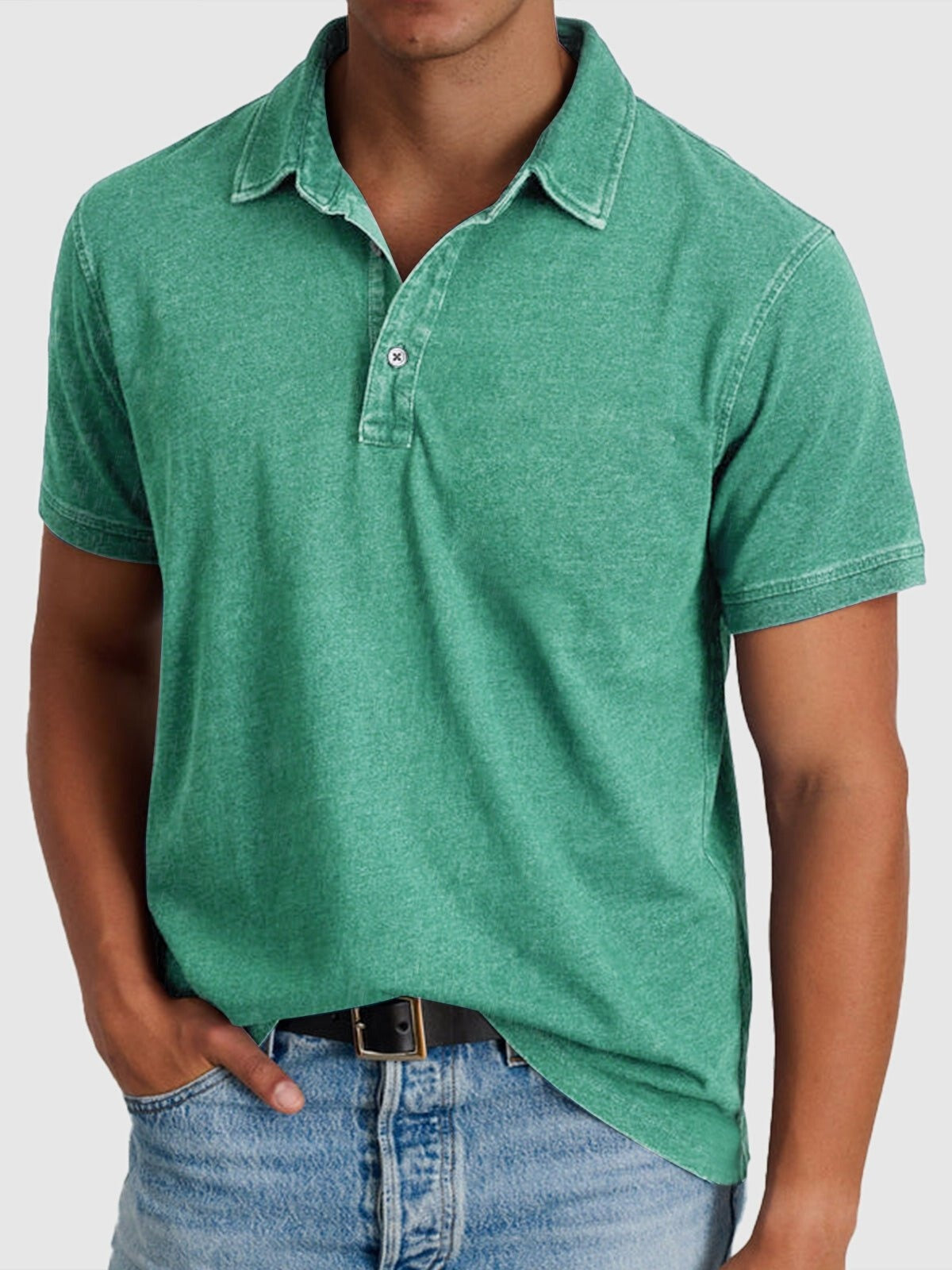 Mateo | Polo de Algodón Denim de Manga Corta Hombre Cuello Clásico