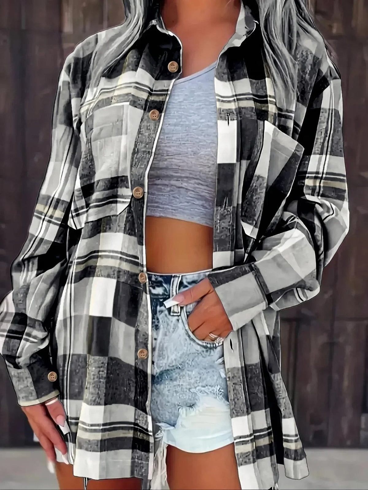 Mencía | Camisa de Cuadros de Manga Larga Mujer Oversized