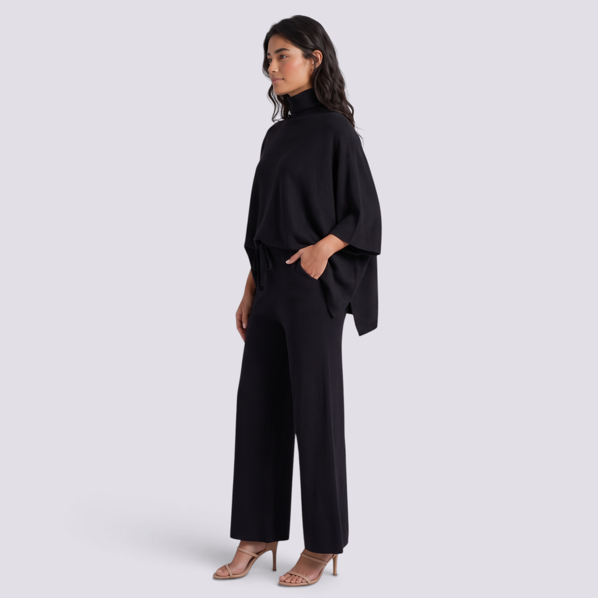 Conjunto Punto Mujer Cuello Alto Pantalón Ancho