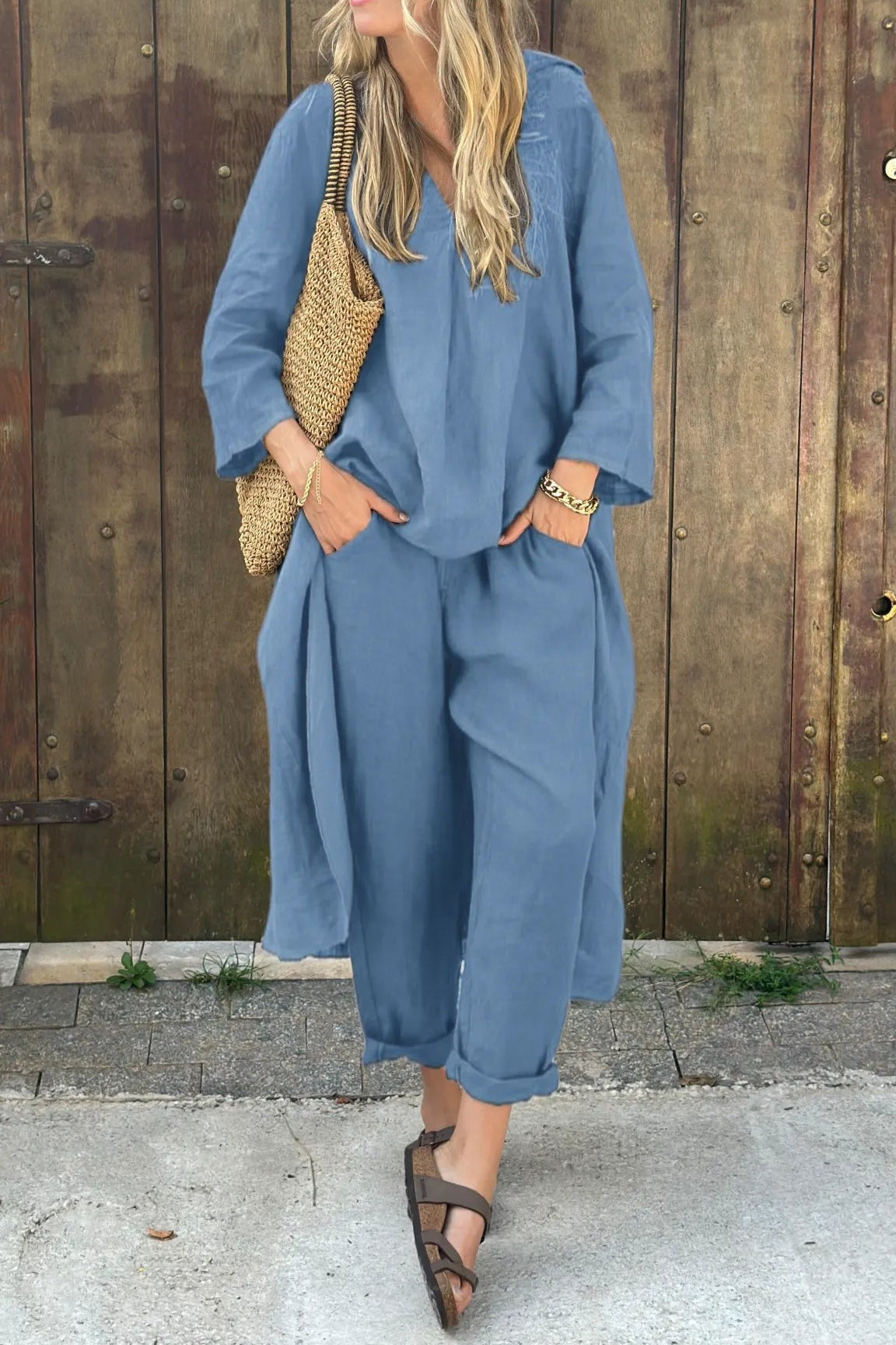 Raquel | Conjunto de Lino Casual Mujer Pantalón y Blusa