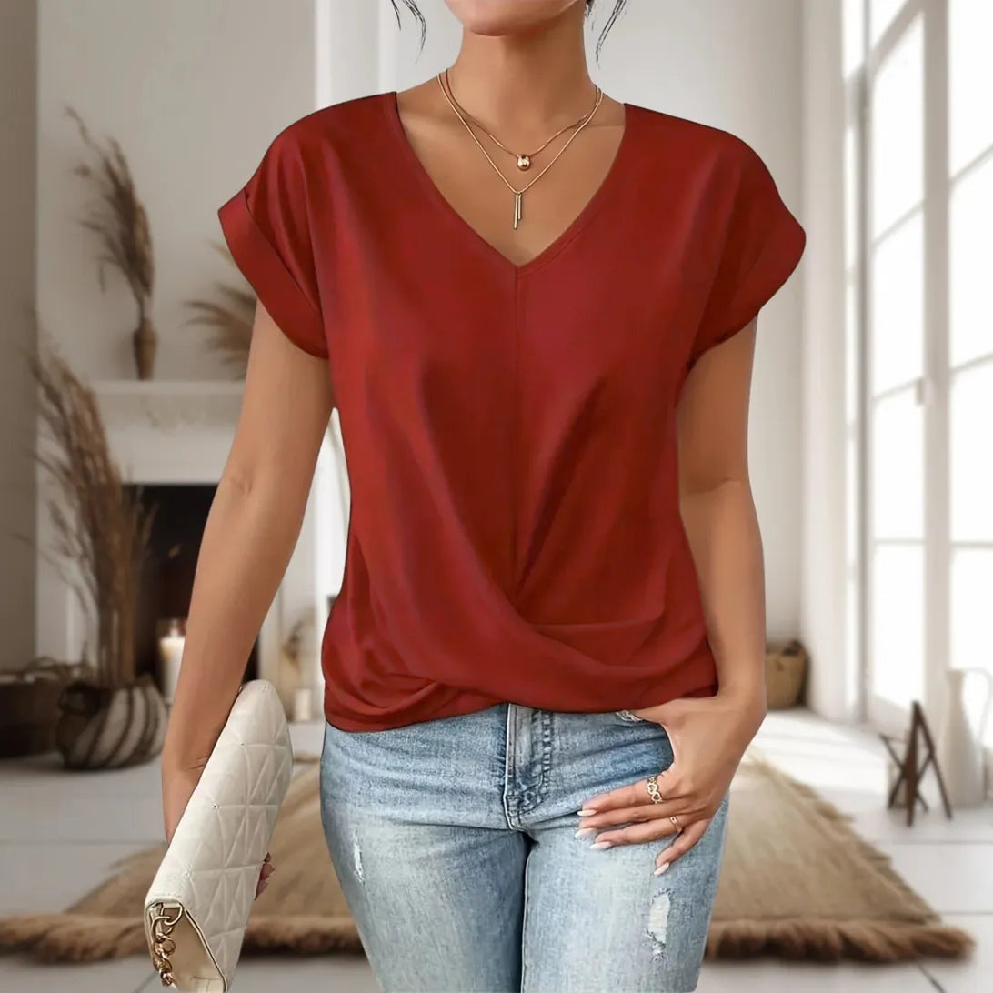Rebeca | Blusa de Manga Corta Mujer Cuello en V Dobladillo Cruzado