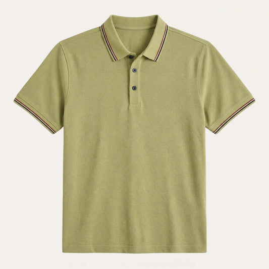 Rubén | Polo de Algodón Manga Corta Hombre Cuello Rayas Contraste