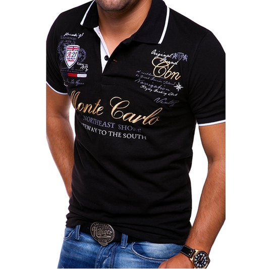 Sergio | Polo Estampado Gráfico Hombre Cuello Contraste Entallado