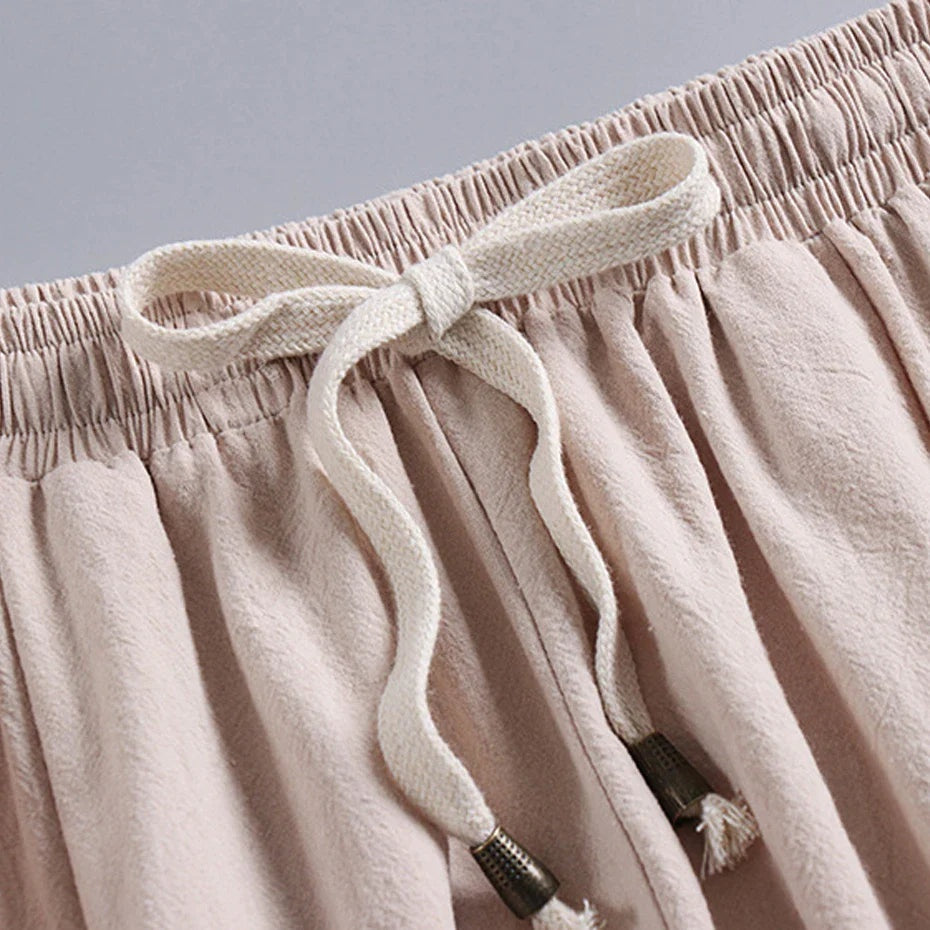 Unai | Pantalón de Lino Jogger Hombre Cintura Elástica Tobillo Fruncido