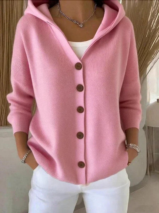 Uxía | Jersey Fino de Punto Mujer con Capucha Botonera