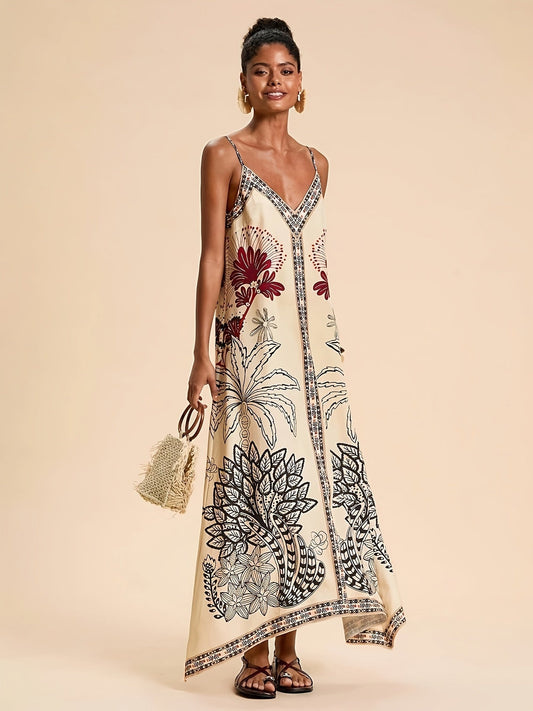 Maite | Vestido Largo de Verano Boho Estampado Tropical Mujer Tirantes
